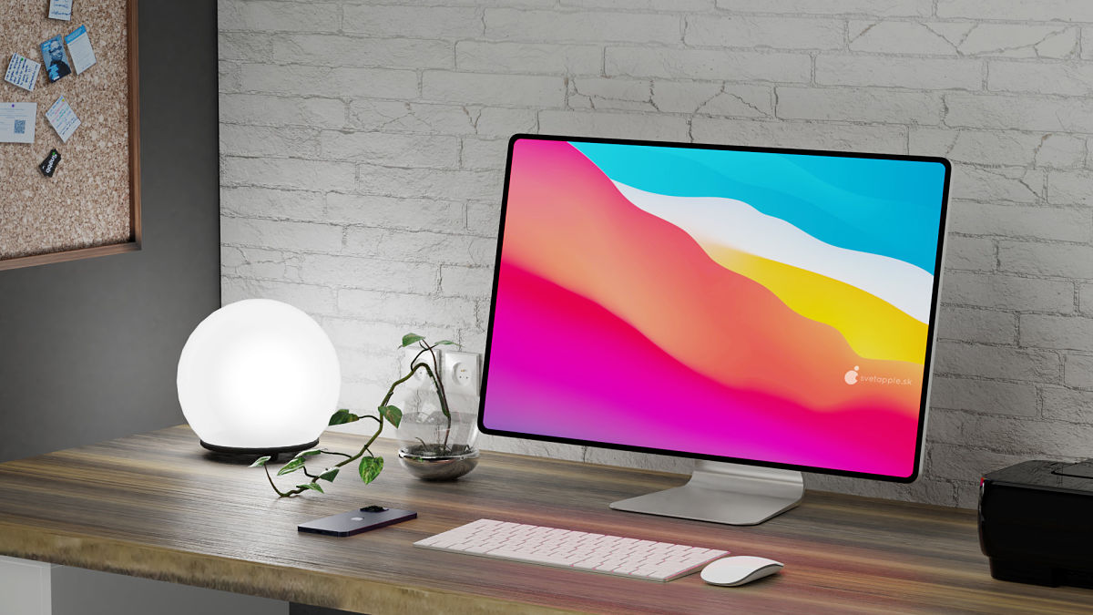 La nueva iMac 2021 con su gran pantalla sobre el escritorio